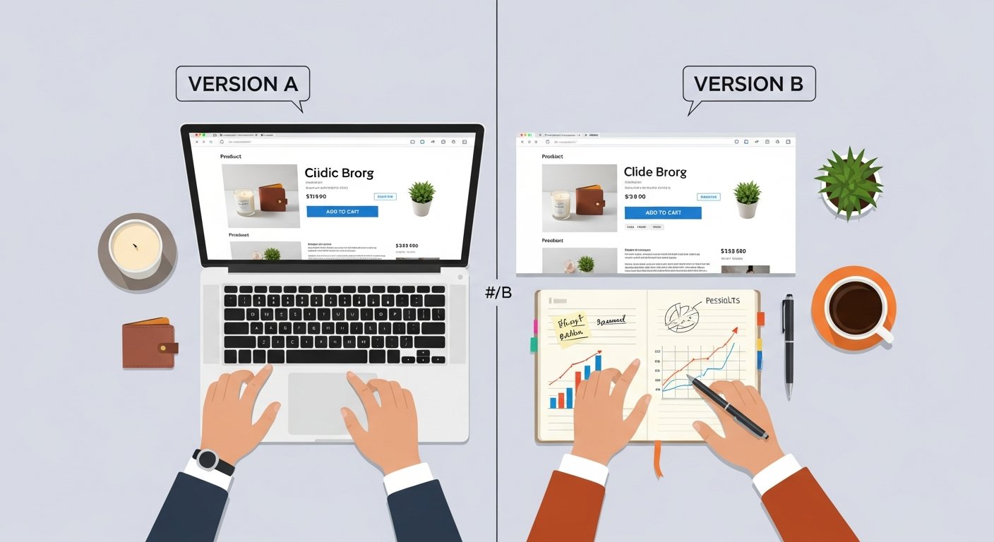 Illustration of A/B testing for e-commerce conversion optimization and digital marketing strategy