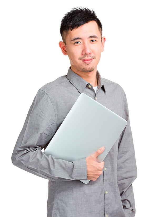 a man holding a tablet