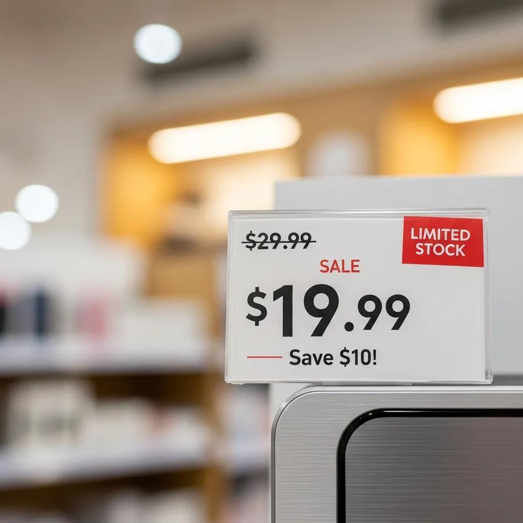 Close-up of a price tag on a product emphasizing pricing strategies