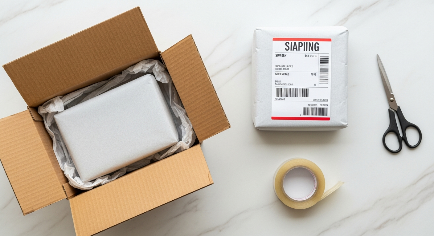 Diagram illustrating the key stages of e-commerce fulfillment: inventory, order processing, picking, packing, shipping, and returns.