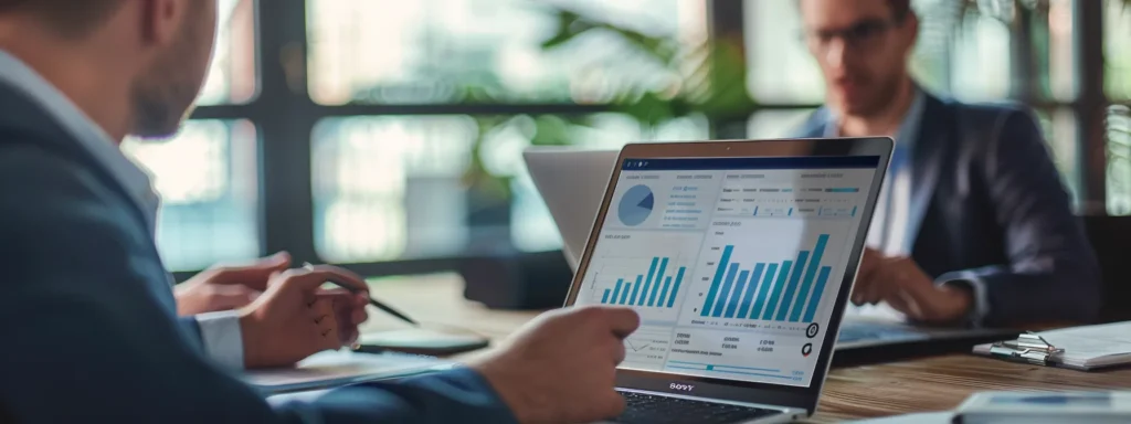 business professionals analyzing linkedin lead generation metrics and discussing strategies for optimizing results.