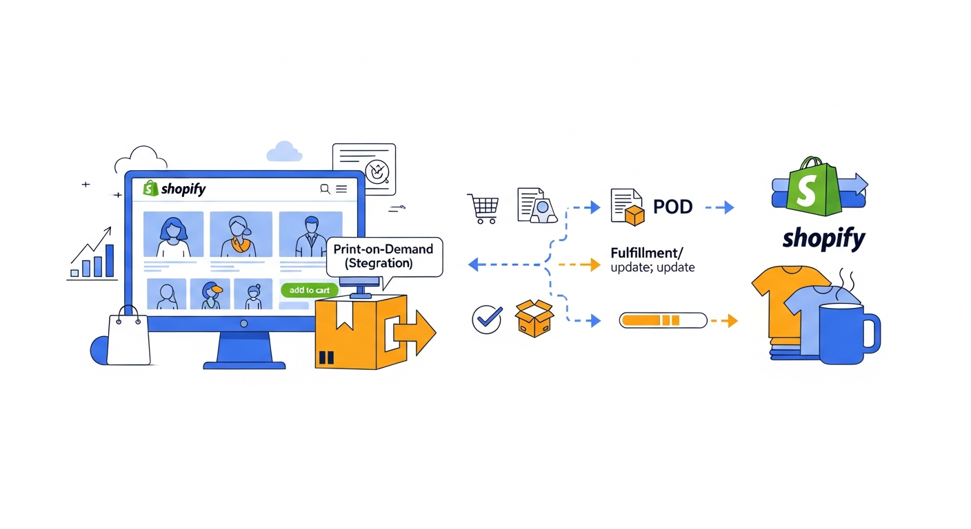 Print on demand integrations for Shopify illustration