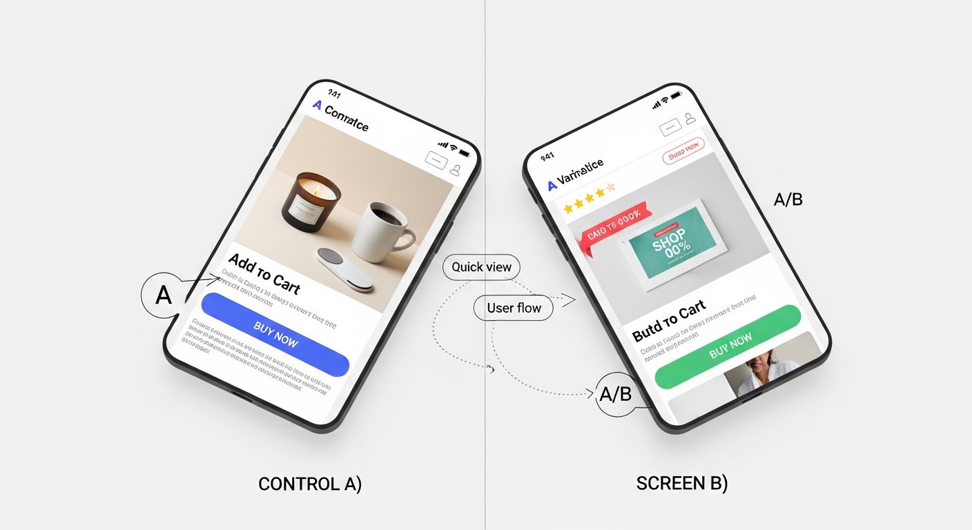 Featured illustration of A/B testing for e-commerce strategy, digital marketing, and online business