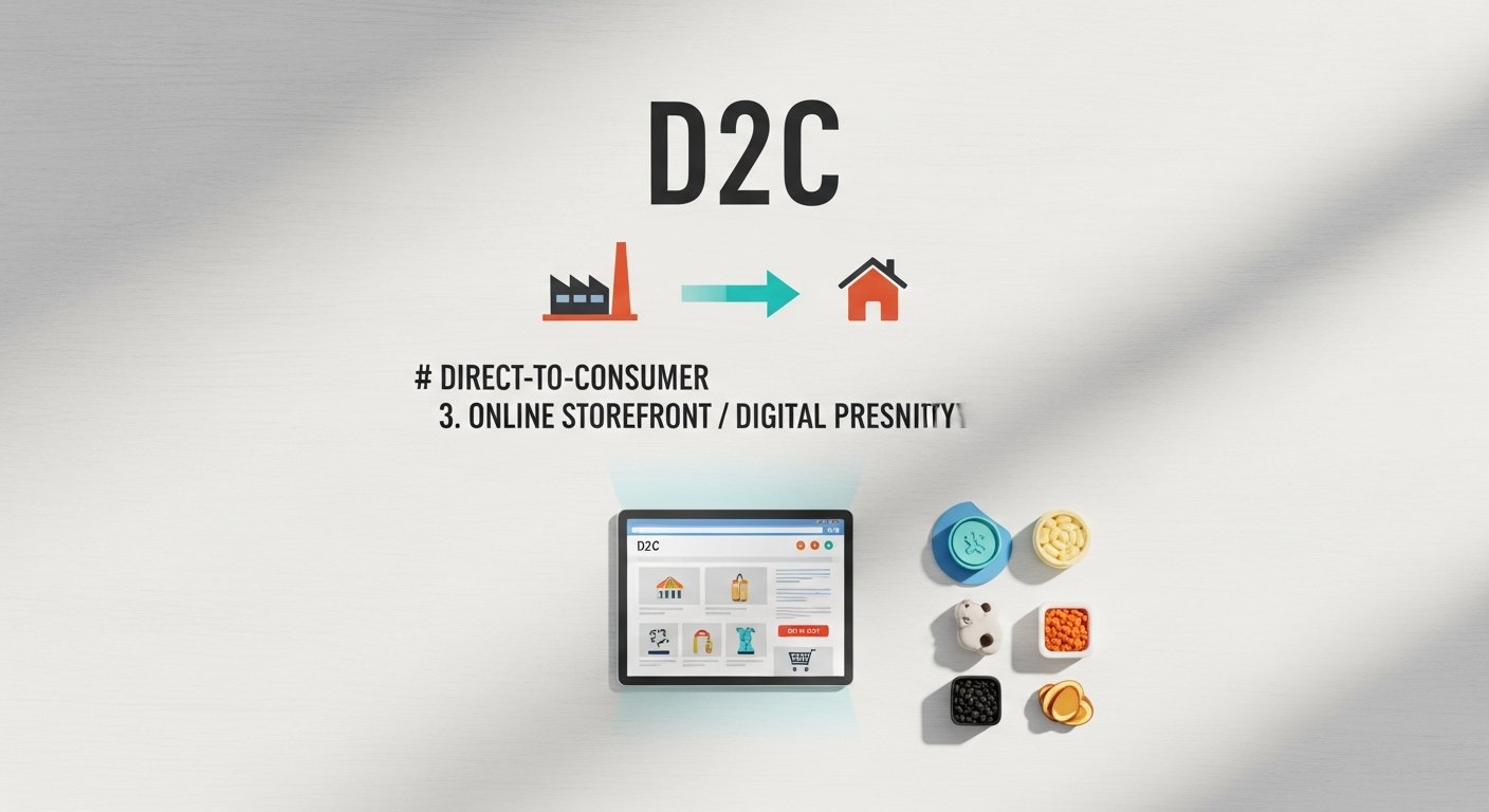 Featured illustration of D2C business model and e-commerce strategy for digital marketing and online business