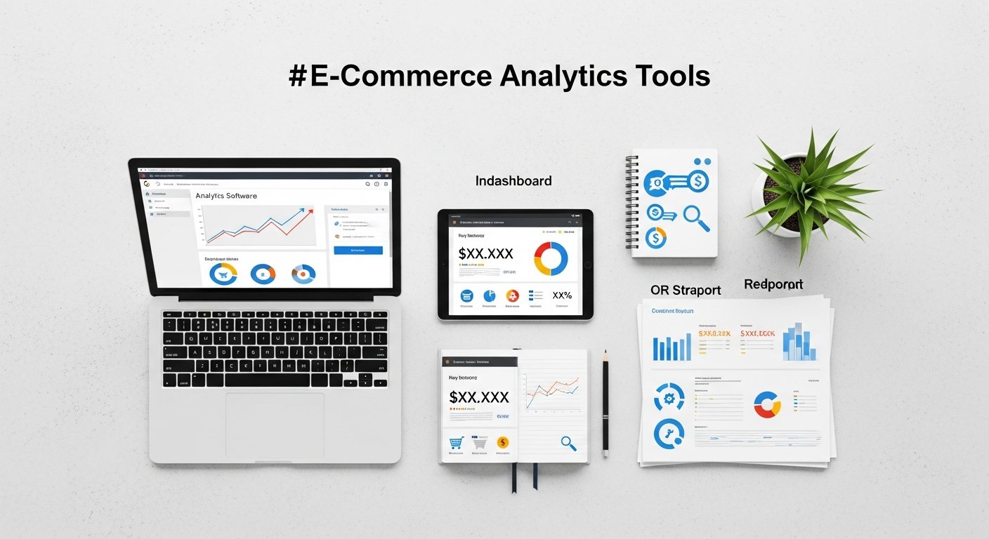 Featured illustration of e-commerce analytics dashboard with charts for digital marketing and online business strategy