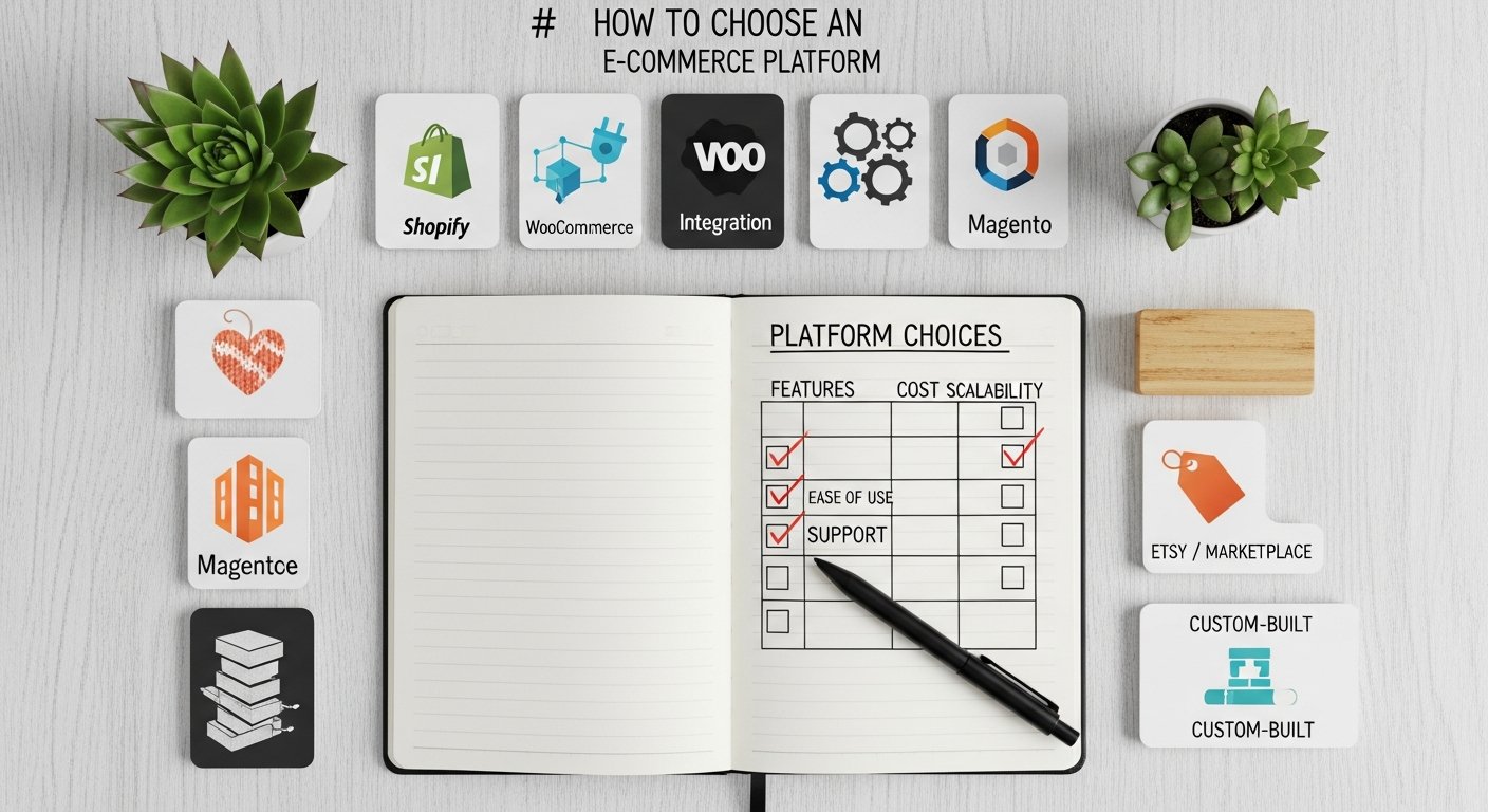 Illustration of choosing an e-commerce platform for digital marketing and online business strategy